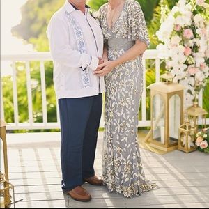 MacDuggal Gown, size 4. Platinum, gold and cream sequins.